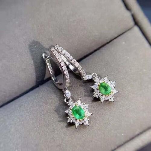 Natural High Quality Emerald Earrings S925 Pure Silver Fine Fashion Wedding Jewelry for Women Free Shipping MeibaPJFS