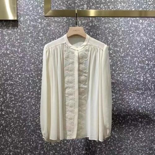 New Ladies Fashion 2021 Long Sleeve Sexy Casual Embroidered Shirt 0315