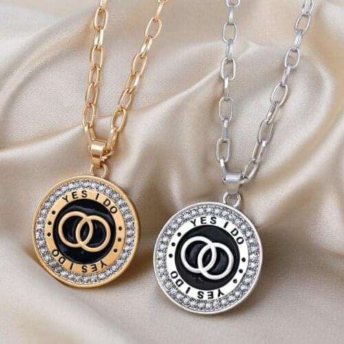 2020 New Korean Circle Letters Sweater Chain Necklace Fashion Autumn Winter Long Pendant Crystal Necklaces Clothing Accessories