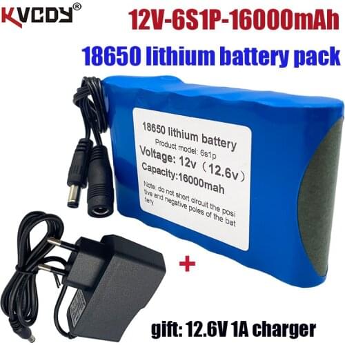 Portable Super 12V 6S1P 16000mah battery Rechargeable Lithium Ion battery pack capacity DC 12.6v 16Ah CCTV Cam Monitor + charger