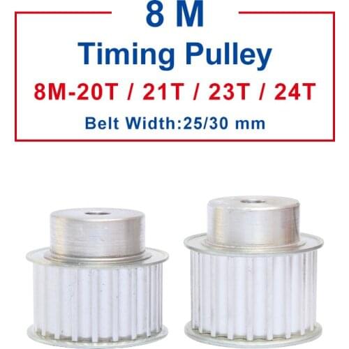 Belt Pulley 8M-20T/21T/23T/24T Slot Width 27/32mm pulley wheel rough hole 8/10mm Aluminum Material For Width 25/30mm Timing Belt