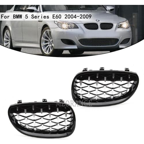 2 pcs Gloss Black Chrome Racing Grill Hood Grille Car Front Sport Wide Kidney Grilles for BMW E60 E61 5 Series M5 2003-2009