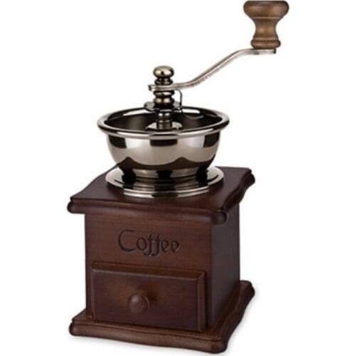 Classical Beech Wood Manual Coffee Grinder Handmade Coffee Maker Household Retro Coffee Spice Mini Burr Mill Wheel Machine ZH592