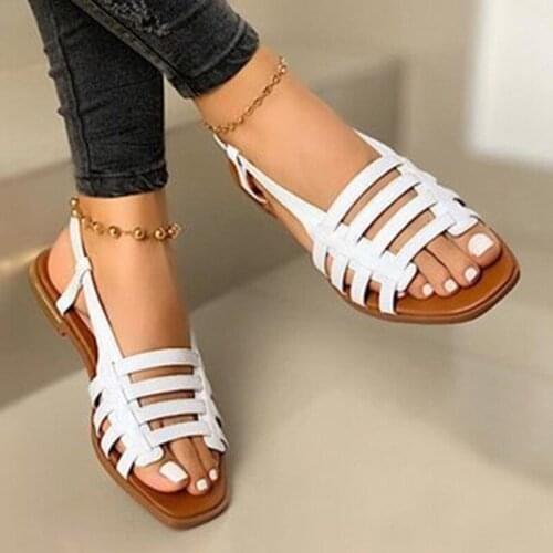 Womens Slippers Low-heeled Flat-bottomed Large Size Womens Shoes Simple Retro Solid Color Outdoor Fashion Womens Sandals