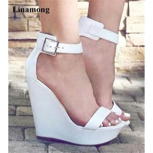 Brand Design Women Fashion Open Toe One Strap High Platform Sandals Ankle Strap Buckle Height Increased Wedge Sandals Shoes