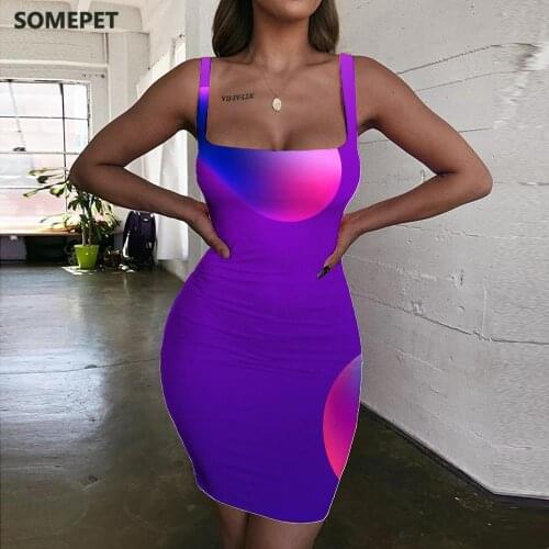 SOMEPET Colorful Dresses Women Pattern Vestido Sexy Abstract Halter Sleeveless Novel Bodycon Dress Womens Clothing Party Vintage