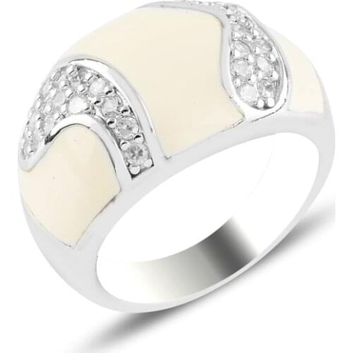 Silver 925 Sterling Enamel & Zircon Crystal Ring