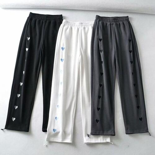 Sweet Style Love Embroidered Sports Pants Women Girl Spring Autumn High Waist Loose Thin Hip Hop Comfortable Trousers 2021 New