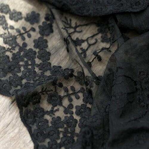 Black screen yarn fabric Flower embroidery tissu Soft Lace Table clothing hand DIY tissus