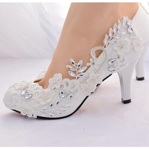 White Bridal Wedding Shoes Female High Heel Shoes Woman 2019 Crystal Diamond Party Shoes Pumps Ladies Shoes Ladies Zapatos Tacon