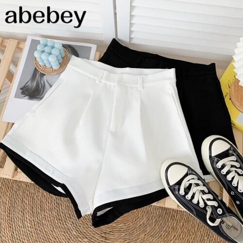 Korean versatile Suit Shorts hit color patchwork high waist pleated casual wide leg A-line Shorts 2021 New Spring Autumn