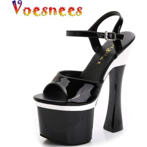 Voesnees Wedding Shoes Nightclub Sexy High Heel 18cm Thick Heel Sandals Model Catwalk Banquet Dress Pole Dance Womens Shoes