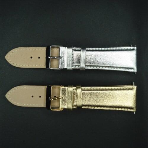Gold Silver Calf Genuine Leather Watchband 24mm Watch Band Fashion Watch Strap Belt For Men / Women Watches For Hour