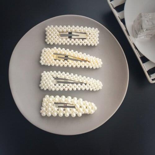 Handmade Ivory Pearl Beaded Silver Tone Metal Snap Hair Clip Tic Tac Barrette Hairpin Women Lady Girl Kid Cute Lovely Gift