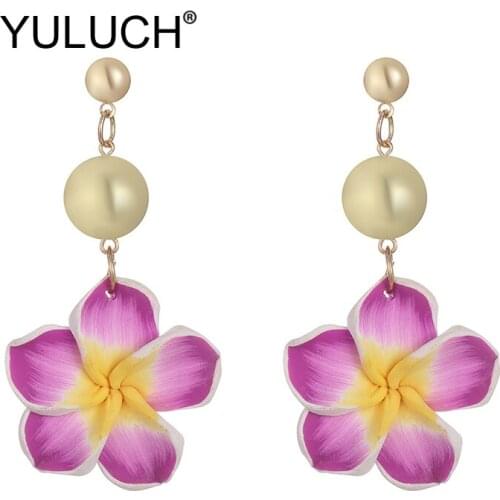 YULUCH Trendy Women Pompom Pom Pom Long Statement Earrings Fashion Jewelr A pair Golden Beads With Plastic Flower Stud Earrings