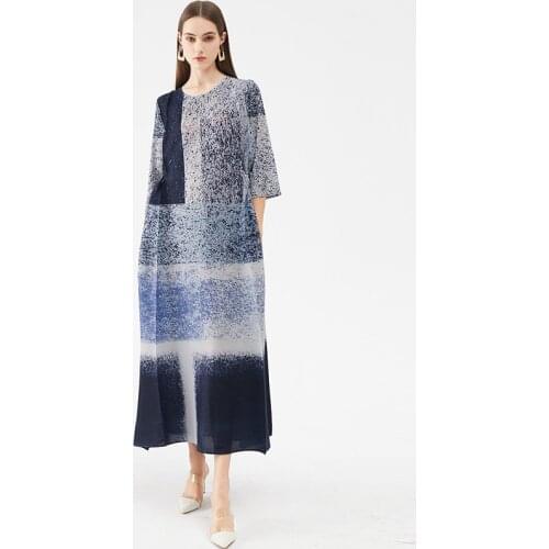 2021 Spring Summer Miyake Pleated Chinese Style Ink Painting Printed Dress Long Plus Size High Fashion Dress Vintage Clothes