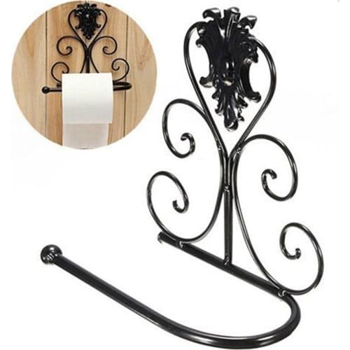 1PCS Vintage Black Paper Holder Iron Toilet Paper Roll Holder Bathroom Wall Mount Rack toilet paper holder High Quality