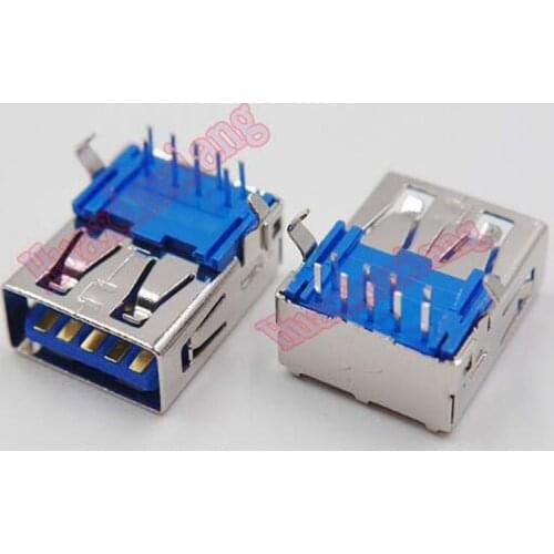 100PCS/Lot USB 3.0 Blue USB Female Soket Connector DIP 90 degree High-speed Transmission 9P