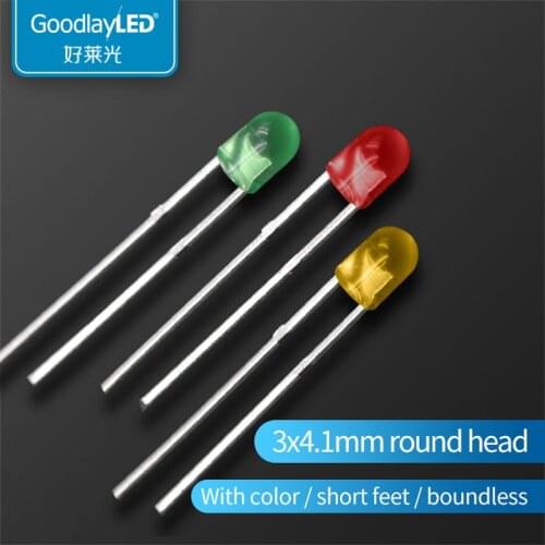 1000PCS 3x4.1mm Round edge short leg color highlight red blue green and yellow LED light-emitting diode