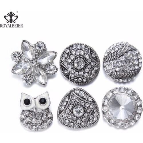 6pcs/lot Multi Color 18mm Snap Buttons White Metal Charms Mixed Pattern Snap Bracelet 18mm For 18mm/20mm Snap Jewelry KZ0905