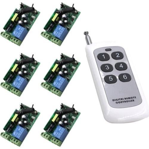 85V 110V 120V 220V 250V 1CH 10A Wireless Remote Control Switch 6*Receiver + 1*Transmitter for Appliances Gate Garage Door /Lamp
