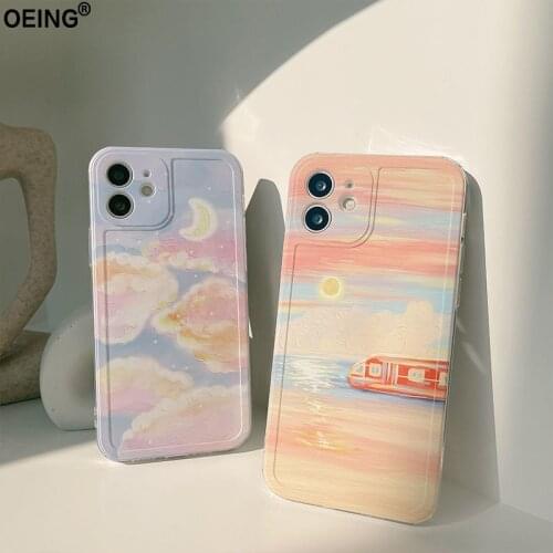 OEING Landscape Oil Painting Phone Case For Iphone 11 12 Pro Max 7 8 Plus X XS XR Couple Shockproof Fashion Soft Back Case Cover