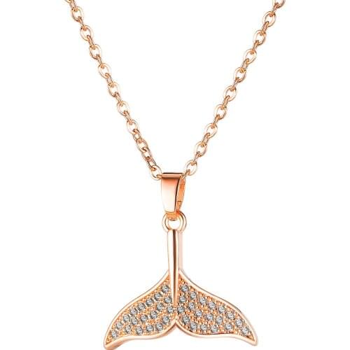 Cyue Fashion 316L Stainless Steel Necklace Chain Rose Fish Tail Pendant Charm With Pave AAA CZ For Girl Women Jewelry