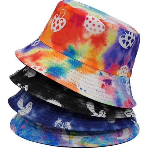 Double Sided Wearing Cap Visor Rainbow Bucket Hat Men Women Cotton Flat Sun Hat Reversible Tie Dye Fishing Hats Mushroom Panama