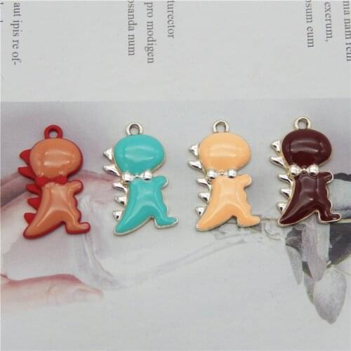 Julie Wang 4PCS Enamel Cartoon Dinosaur Charms Alloy Gold Tone Animal Mixed Colors Pendant Bracelet Jewelry Making Accessory