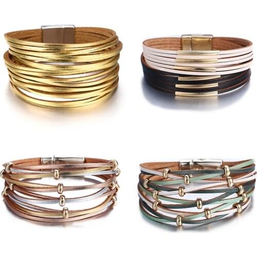 IF YOU Fashion New Gold Multilayer Leather Bracelet Bangles Woman Female Vintage Wrap Charm Bracelets 2019 New Jewelry Dropship