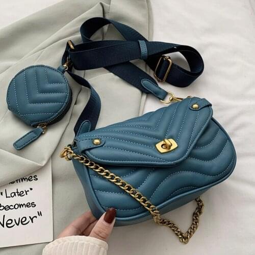 Famous Brand Small PU Leather Shoulder Bag For Women 2021 New Purse And Handbags Female Bag Ladies Chain Crossbody Bag 2 PCS