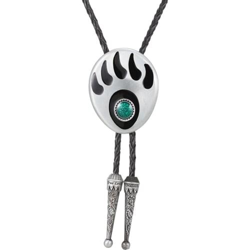 KDG Western Cowboy Point Oil Bear Paw Bolo Necktie Pendant Necklace Western Cowboy Leather Tie