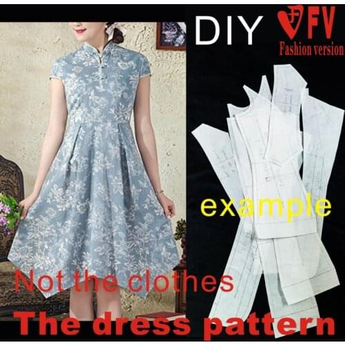 Chinese cheongsam pattern standing collar dress pattern medium length a pattern cutting drawing BLQ-275