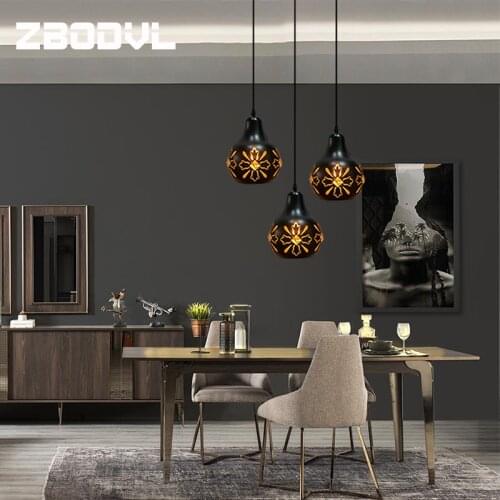 Classical Iron Art Gourd Pendant Light Dining E27 Hollow Pendant Lamp Coffee Bar Hanging Lamps Nordic Iron Lampshade