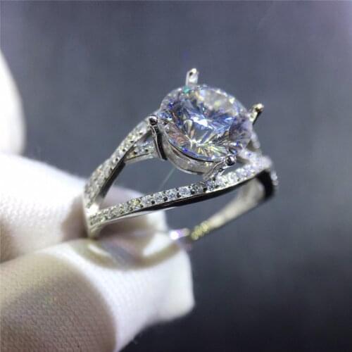 Silver 925 2 Carat 8mm D Color Moissanite Diamond Test Past Eye Ring Brilliant Cut VVS1 Gemstone Party Ring Women Luxury Jewelry