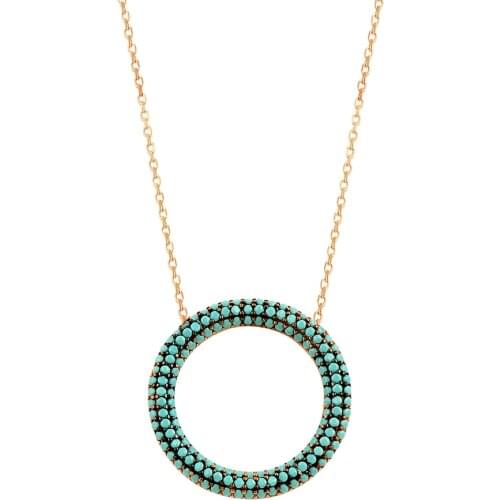 Circle Necklace Silver Necklace 925 Sterling Silver Art Deco Boho Women Pendant Turquoise Charm Pendant Fashion Trendy New