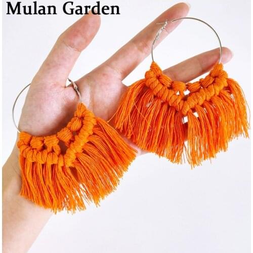 M&G 6 Colors Cotton Thread Handmade Weave Macrame Earring Pure Color Fan Long Tassels Pendant Earring Fashion Accessories Gifts