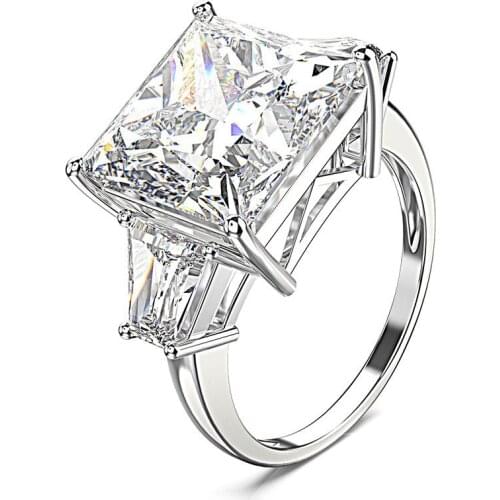 MADALENA SARARA One Carat Square Shape AAAA Cubiz Zirconia Ring Sterling Silver 925 Ring Three Tones Options Imitation Moissan