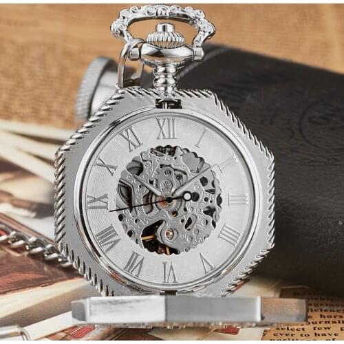 Mechanical Pocket Watch Antique Steampunk Skeleton Roman Numeral Reloj Fob Chain Pendant Hand-winding Men Mechanisch zakhorloge