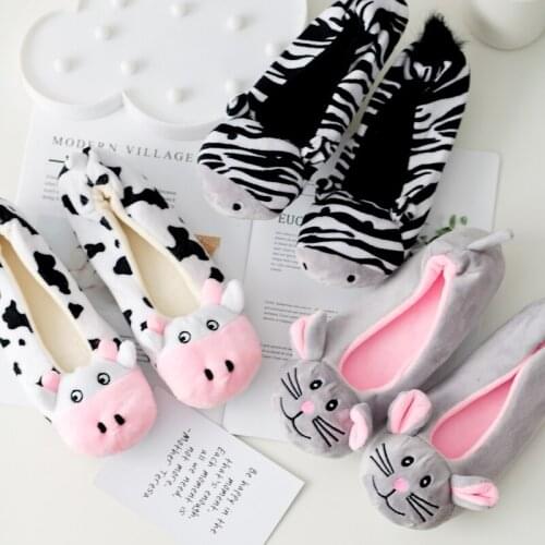 Millffy Soft Cotton Cow Zebra mouse House Indoor Flats slipper Winter Warm Slippers for Women cute animal shoes