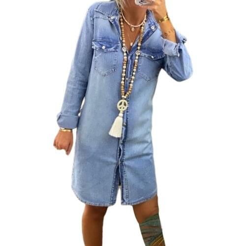 Fashion Women Denim T Shirt Dress Autumn Winter Long Sleeve Ladies Dresses Elegant Casual Plain Midi Dress Streetwear Plus Size