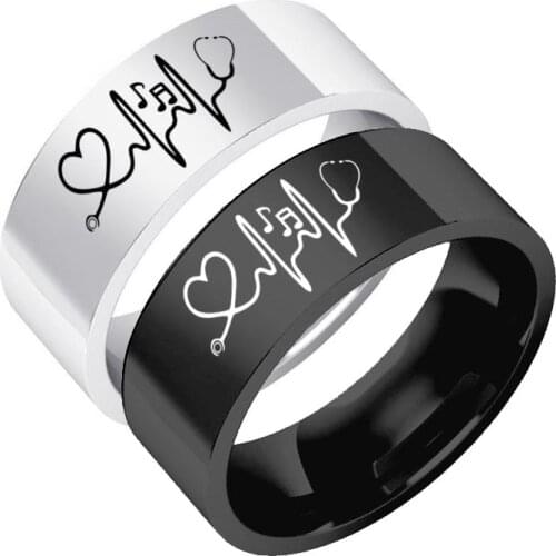 Fashion Personality Musical Note Medical Nurse Stethoscope Rings Stainless Steel RingJewelry Accessories for Women Holiday Gifts