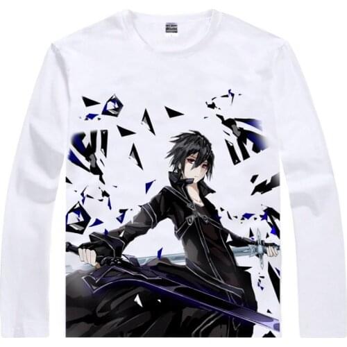Sword Art Online SAO T-Shirt Kirigaya Kazuto Shirt mens 3D print Long sleeves t-shirts Anime Tees Lovely cool Men t-shirts a