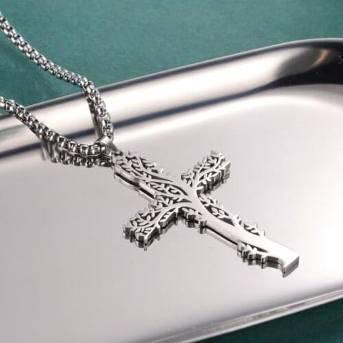 Tree of Life Talisman Viking Cross Necklace Stainless Steel Silver Color Statement Jewelry Never Fade Christian Cross Choker