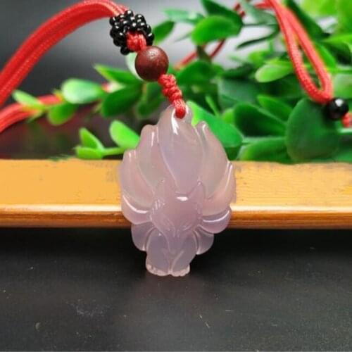 Natural Agate Chalcedony Small size Fox Jade Pendant Jewelry Lucky Auspicious Amulet Peach blossom Jade Pendant Fine Jewelry