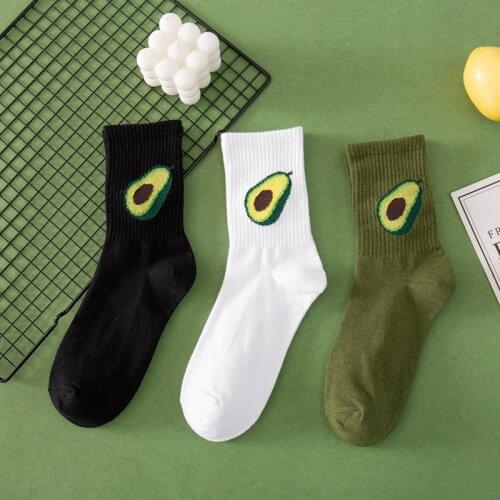 Japanese New Fashion Women Cotton Cartoon Fruit Crew Socks Summer Avocado Cute Green Boat Socks Casual Soft Girls Long Socks
