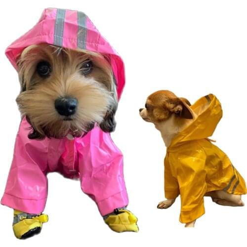 New Fashion Hooded Dog Raincoat Waterproof PU Reflective Dog Rain Coat Pet Dog Clothes for Small Dogs Dog Costume Chihuahua