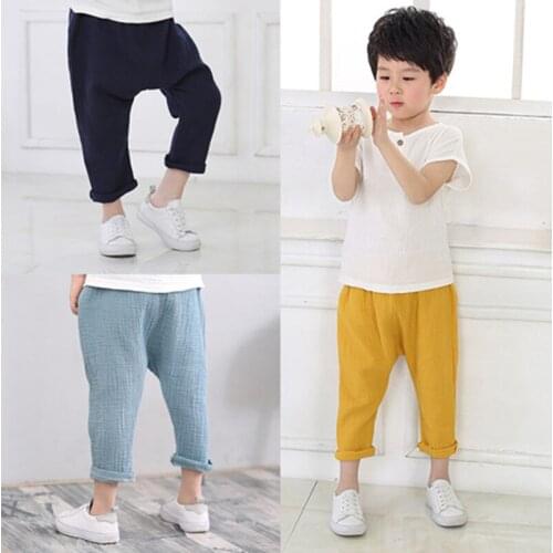 Boys Girls New Summer Solid Color Drawstring Linen Pleated Children Ankle-length Pants for Kids Pants Harem Pants Clothing 1-6y