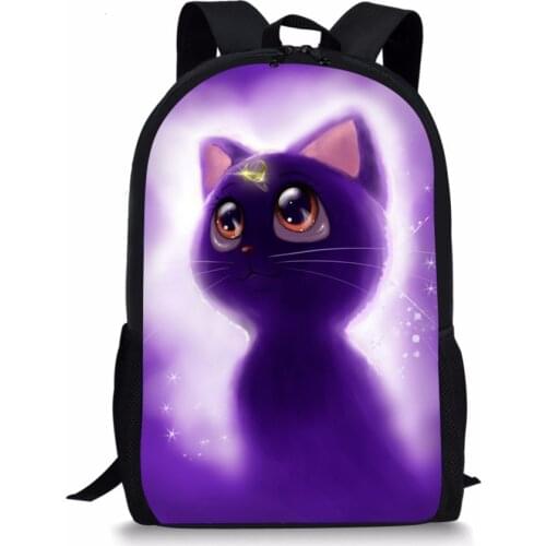ELVISWORDS Cartoon Cat Print School Bags For Boys Girls Orthopedic Rucksack Teenager Book Bags Customize Casual Backpack Mochila