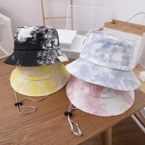 Summer Children Bucket Hat for Girl Boy Outdoor Tie Dye Cap UV Protection Hat Breathable Adjustable Panama Cap Fisherman Hat